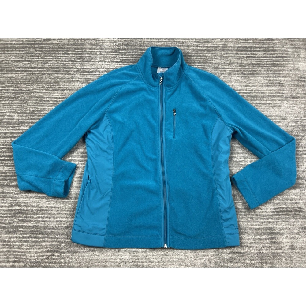 Danskin Now Sweater Womens XL Blue Full Zip Fleece Mock Neck Polyester‎